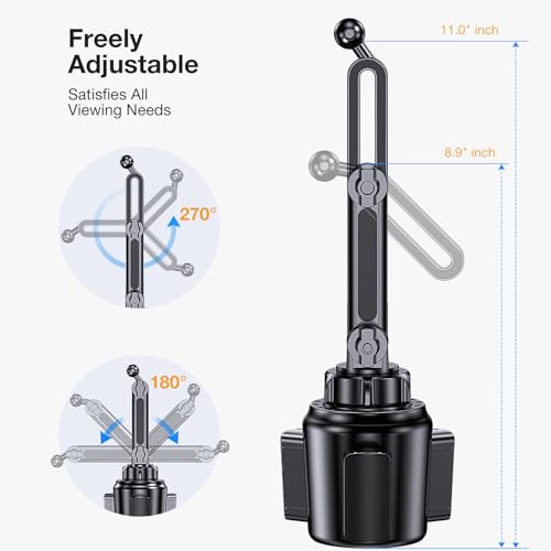 Coolpow Phone Holders for Your Car Cupholder【Ultra Stable & Never Shake】Cup Holder Phone Holder for Car Phone Holder Cup Holder Phone Mount for iPhone 17 16 Galaxy S25 Ultra and All 4"-7" Smartphones