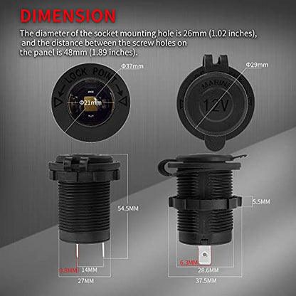 DaierTek 12V Cigarette Lighter Socket Replacement Female Connector DC Socket Power Outlet Cigarette Lighter Outlet with Wire Fuse and Waterproof Cover for Car Marine Boat Auto - color: No LED
