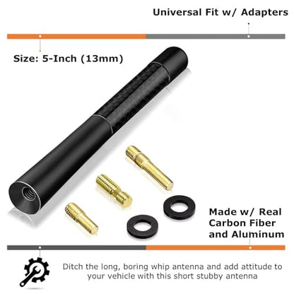 iJDMTOY Universal Fit 5-Inch 13mm Glossy Black Real Carbon Fiber Short Aluminum Antenna Topper Compatible with Car SUV Truck