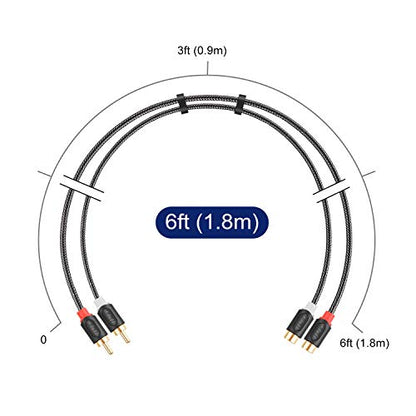 J&D 2 RCA Male to Female Extension Cable - Gold Plated RCA Audio Cable with Nylon Braid & PVC Housing [Audiowave Series] for Home Theater, Receiver, Amplifier, Speaker, 6 Feet - size: 6 Feet