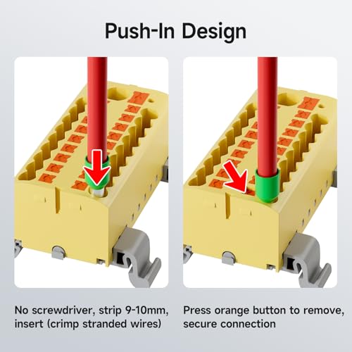 4Pcs KV225G DIN Rail Terminal Blocks, 9-Pole 1 in 18 Out Push-in - color: Red&Yellow&Blue&Grey-9P, size: 4 Pcs