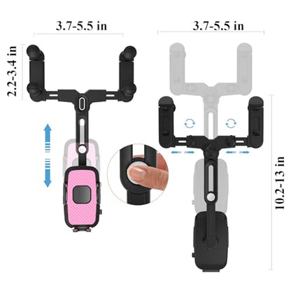 Phone Mount for Car, Rear View Mirror Phone Holder, Rotatable and Retractable Car Phone Holder Mount Rearview Mirror Phone Holder for Car Compatible with iPhone Samsung Cell Phones (Pink) - style: Pink