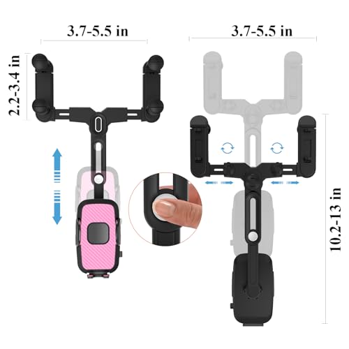 Phone Mount for Car, Rear View Mirror Phone Holder, Rotatable and Retractable Car Phone Holder Mount Rearview Mirror Phone Holder for Car Compatible with iPhone Samsung Cell Phones (Pink) - style: Pink