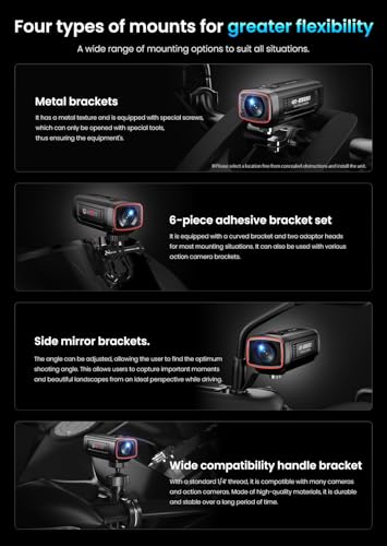 AKEEYO -710Pro EIS 오토바이 카메라, 4K28FPS 20MP Wi-Fi 대시 캠, IP66 울트라 HD 방수 오토바이 헬멧 카메라, 142° 광각 뷰 야간 시야, 64GB 카드, G-센서, 주차 모드