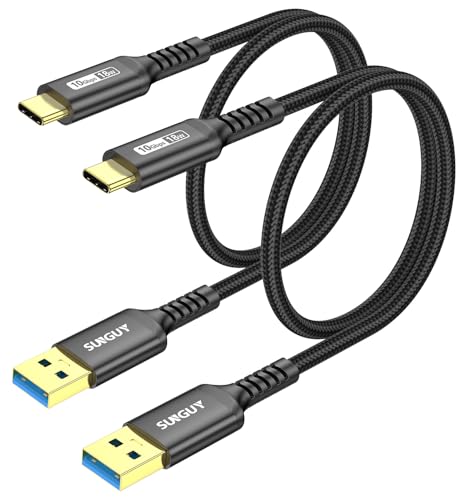 SUNGUY 10Gbps Android Auto USB C Cable, [2-Pack,1.5FT] 3A USB 3.1 Gen 2 Fast Charge & Data Transfer USB C CarPlay Cable, Compatible with iPhone 17/16/15 Pro Max, Galaxy S23 S22 Ultra Note 20, SSD - color: Black, size: 1.5ft