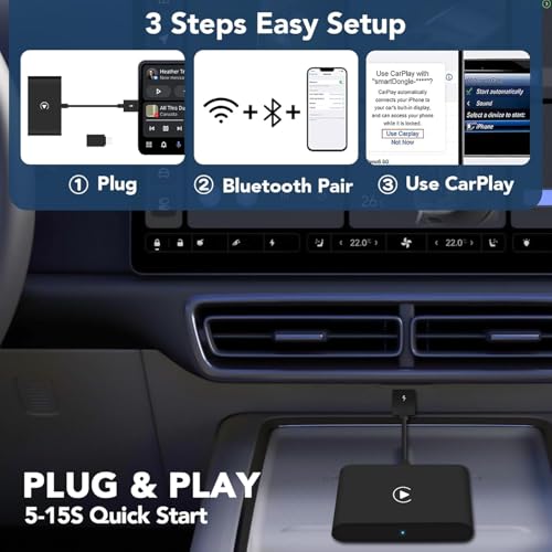 Wireless CarPlay Adapter 2025 Plug & Play Dongle, Upgrade for iPhone 6+ & Cars 2015+, Convert Wired Connection to Bluetooth Apple Interface - color: Black