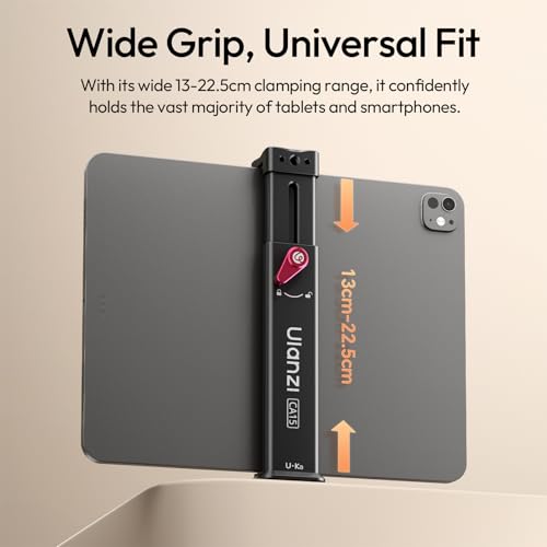 ULANZI Select CA15 iPad Tripod Mount, Aluminum Tablet Clamp, Fits 7.9"-12.9" iPad/mini/Air/Pro, One-Push Quick Lock, Arca-Uka Base + 1/4" + Cold Shoe, Tablet Holder for Video Recording/YouTube/TikTok - size: 7.9"-12.9"-CA15