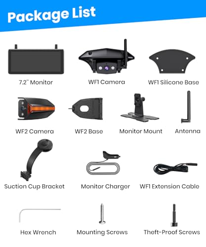 AUTO-VOX RV Backup Camera Wireless Bundle: Rear & Side Cameras with 7.2“HD Split-Screen Monitor and Suction Cup Bracket, Full Rear View Protection, for RV, Camper, Fifth Wheel, Travel Trailer