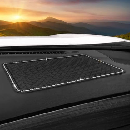 Car Crystal Dashboard Anti-Slip Mat, 11.7"x 5.7" Multifunctional Handmade Rhinestone Sticky Mat, Holds Phones, Sunglasses, Keys Universal for Car Decor & Storage - size: 11.7x5.7