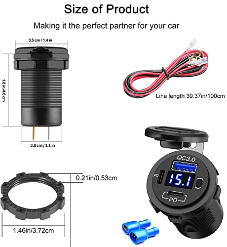 Zennova, 5 Pack USB C Charging Adapter, 58W 12v Outlet with PD USB C & QC 3.0 Ports, Waterproof, Voltmeter, Power Switch for Car, Golf Cart, Boat, Marine, Bus, Truck, RV, Motorcycle - color: 2PD+1QC