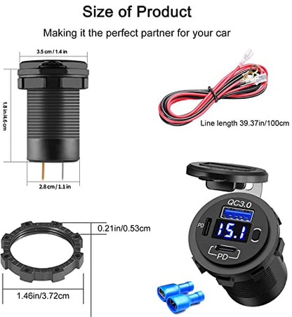 Zennova, 5 Pack USB C Charging Adapter, 58W 12v Outlet with PD USB C & QC 3.0 Ports, Waterproof, Voltmeter, Power Switch for Car, Golf Cart, Boat, Marine, Bus, Truck, RV, Motorcycle - color: 2PD+1QC