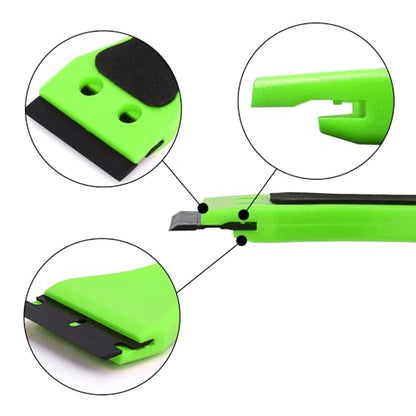 EHDIS 2pcs Plastic Razor Scraper 6-inch Long Handle Adhesive Remover Tool with 100 Double-Edge Blades for Window Tint Vinyl Scraper Decal Sticker Glue Remove (‌Neon-Green) - color: ‌neon-green