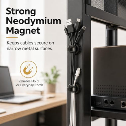 Magnetic Zip Tie Mounts 22mm, 50 Pack Cable Tie Mount Bases with 200 Zip Ties, Heavy Duty Cable Clips for Wire Management, Magnet Cord Holder Organizer for Desk, PC, Home Office