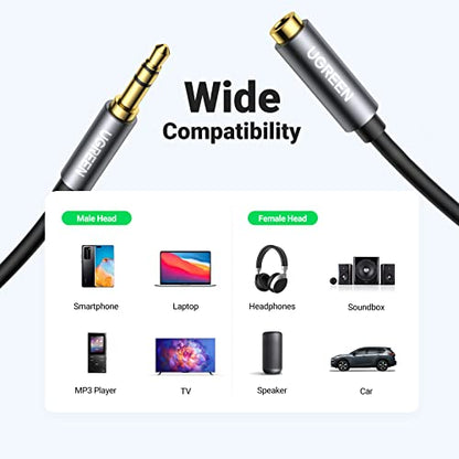UGREEN Headphone Extension Cable 3.5mm Aux 3 Pole TRS Extender Cord 6.6FT - size: 6.6FT