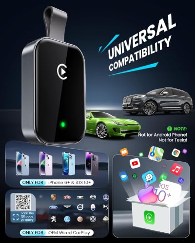 High Tech Wireless CarPlay Adapter for Apple-Super Mini Edition | Easy to Upgrade Wired Car Play to Wireless | Latency-Free in-Dash Navigation GPS Dongle for iPhone iOS 10+(Silver Black) - color: Silver Black