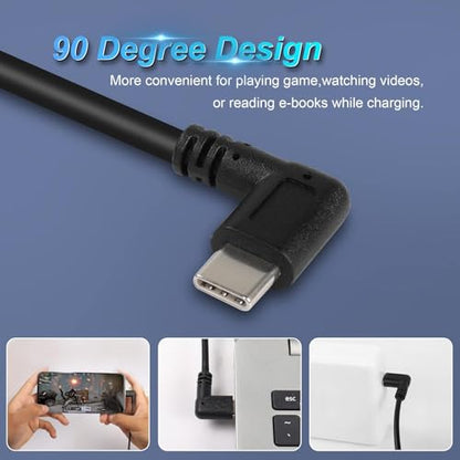 GINTOOYUN USB C Extension Cable, Right Angle Male to Female, 0.3m, Black, Supports PD60W Fast Charging, Compatible with Laptops, Tablets, Mobile Phones