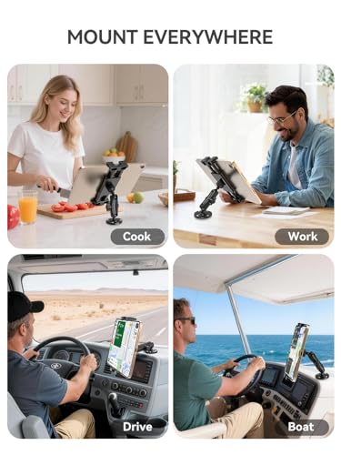 OHLPRO Heavy Duty Tablet Mount for Semi Truck, Drill Base iPad Holder Compatible with RAM Mount B Size 1" Ball, 360° Rotating Dashboard Stand for 5-17" iPad Pro,Great for Desks, Wall, Businesses - size: 5-17''- 1 Arm Mount
