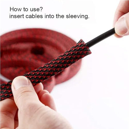 25ft - 3/4 Inch Cable Management Sleeve Protector,Wire Loom PET Expandable Wire Sleeving for Office TV Computer Home Theater Engine Bay Cord Organizer,Protect Cables from Pet Cat Dog Chewing,BlackRed