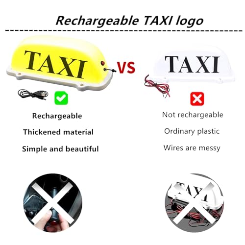 Taxi Sign USB Rechargeable Battery Taxi Top Light Roof Taxi Driver Sign with Magnetic Base Waterproof Taxi Sign Light Yellow
