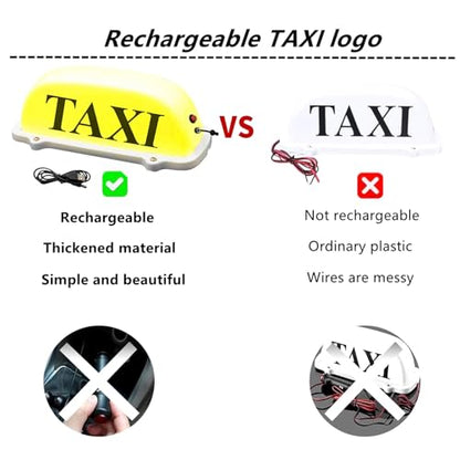 Taxi Sign USB Rechargeable Battery Taxi Top Light Roof Taxi Driver Sign with Magnetic Base Waterproof Taxi Sign Light Yellow