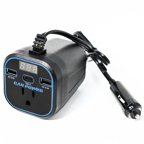 FAMIDGE 200W Car Power Inverter, 12v to 110v, Car Adapter with Dual USB and Type-C for Laptop, Black - color: 200W Basic Blue, size: Small