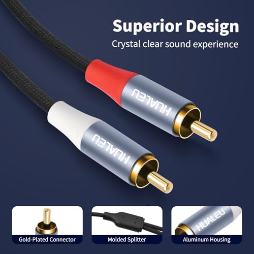 1Pack Gold-Plated 2RCA Male to 2RCA Male Aluminum Shell Auxiliary Audio Cord,2 RCA M/M Stereo Audio Cable for Amplifier,TV,Mixer,Audio player-16FT - size: 16FT*1