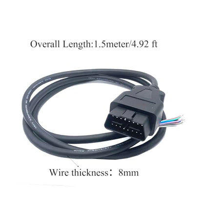 16 Pin OBD2 Male Plug to Bare Wire Open End Cable, 4.92 Ft OBD-II Connector Diagnostic Extension Pigtail Replacement for Vehicle DIY