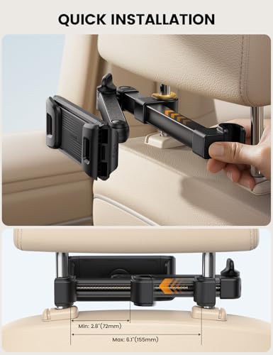 Lamicall Car Headrest Tablet Holder, Foldable Clip, Lockable