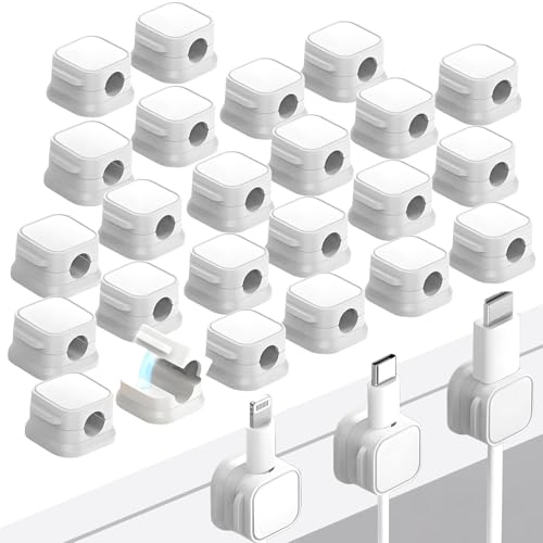 24 Pcs Cord Organizer Holder,Magnetic Cord Organizer,Easy Adhesive Phone Charging Cable Keeper,for Home Office Desk Phone Car Wall Desktop Nightstand(White)
