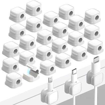 24 Pcs Cord Organizer Holder,Magnetic Cord Organizer,Easy Adhesive Phone Charging Cable Keeper,for Home Office Desk Phone Car Wall Desktop Nightstand(White)