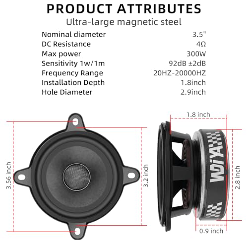 3.5-Inch Car Speaker Wool Fiber Cone+Fiberglass Sound Cap Full Frequency High Fidelity Audio 300W Peak Power 4 Ohms Professional High-End Stereo Surround Sound (2-Speakers) - color: Black 3.5Inch