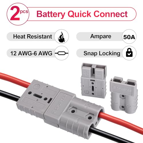 Spurtar 50A Battery Quick Connect/Disconnect, 2 Pack, 6-12AWG, Gray - color: Gray, size: 50A(2 Pack)