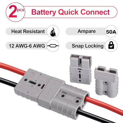 Spurtar 50A Battery Quick Connect/Disconnect, 2 Pack, 6-12AWG, Gray - color: Gray, size: 50A(2 Pack)