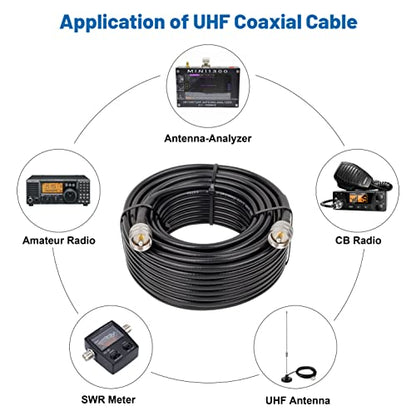 MOOKEERF RG8x Coaxial Cable 50ft,CB Coax Cable 50 Ohm,UHF PL259 Male to Male Low Loss CB Antenna Extension for HAM Radio,VHF Radio,SWR Meter,Dummy Load,Antenna Analyzer - size: 50FT