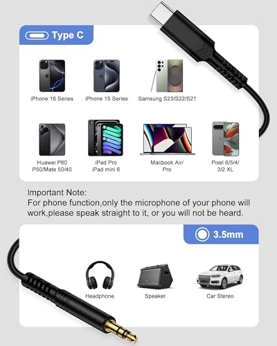 Coiled USB C to 3.5mm Audio Aux Jack Cable for iPhone, Car Play Aux Cord