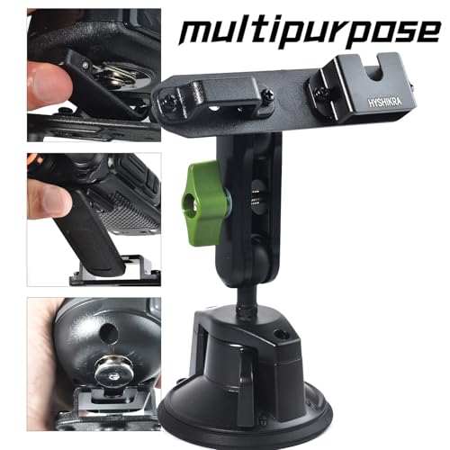 Dual-Device Car Mount, Suction Cup Rotatable Radio/Mic Holder, 360° Adjustable Anti-Slip Dashboard/Windshield Mount for BaoFeng Kenwood Yaesu Motorola Quansheng Retevis Radio
