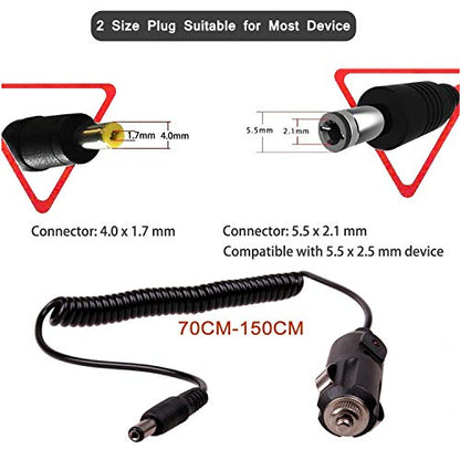 DC 5.5 x 2.1mm/4.0mm x1.7mm Car Charger Connector Cord 12V- 24V Cigarette Lighter Power Supply Adapter Charger Cable for Car Truck Bus Van Boat - Black …