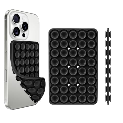Giumel 1 Pack Black Double Sided Silicone Suction Cup Phone Case Mount, Hands-Free Strong Grip Holder for Selfies and Videos, Compatible with iPhone and Android - color: 1 Pack Black Double Sided