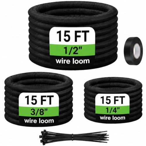 Cable Sleeve Split-Sleeving 1/4", 3/8", 1/2" x 15 FT Cord Management Wire Protector, Wire Cover Heat Resistant Wiring Loom Wire Organizer, Heavy Duty Auto Wrap Cord Protectors from Pets No Chew - size: 1/4", 3/8", 1/2" - 15Feet