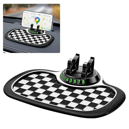 Wuyaoyao Multifunction Car Anti-Slip Mat Auto Phone Holder, PVC Car Dashboard Non-Slip Pad Phone Mount with Temporary Parking Number, Automotive Sticky Dash Pad for Phones, Keys, Gadgets (Black+White) - color: Black+White