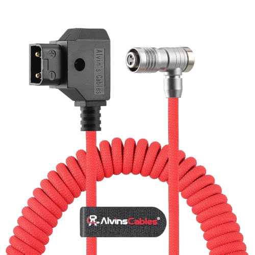 Alvin's Cables D-Tap to BMPCC 6K 4K Coiled Power Cable, Right Angle Weipu 2-Pin Female to D-Tap Male, Braided Ultra Flexible Coiled Cable for Blackmagic Pocket Cinema Camera 4K/6K/6K Pro, V-Mount, Red - color: Right angle Coiled Braided Red