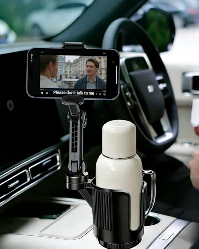 Cup Phone Holder for Car with Expandable Base, Upgraded 2 in 1 Hands Free Cellphone Holder Cupholder Car Mount, Stable Retractable Long Arm Universal Fit iphone and Large Bottle, for Truck SUV - color: Gray