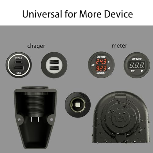 12V USB Charger Tent Panel Plastic Housing 2 PCS 1 Hole for USB Socket, DAMAVO Multiple Function Car DIY Accessories Boat ATV RV Marine 12V Socket Power Outlet for Cigarette Lighter Power Socket