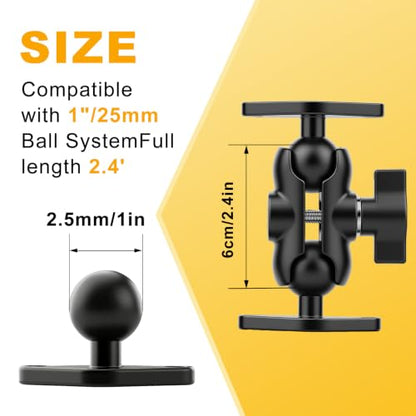 Metal Double Socket Arm Compatible RAM Mount Arm, 1" Double Ball Adapter, 360° Rotation, Extension Rod for Phone Holder, for Bike, Motorcycle, Truck. (Short) - size: Short
