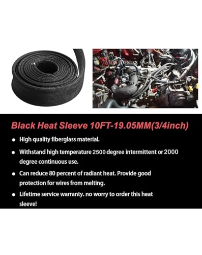 Fuel Line Heat Shield Wire Heat Shield Heat Shield Sleeve Auto Hose Spark Plug Wire Heat Shield Diesel Heater Exhaust Sleeve 2500 Degree for Car&Auto Wire Loom Brake Cable (1" IDX10',Black) - color: Black, size: 1" ID X 10'