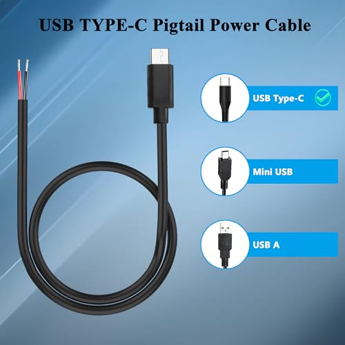 USB Type-C 2 Pin Bare Wire Cable,5V 3A 22AWG USB C Male Plug to 2 Pin Open End Pigtail Extension Power Cable for DIY Equipment Installed Replace Repair-0.5M/1.64FT (4PCS) - style: 0.5M/1.64FT-(4PCS)