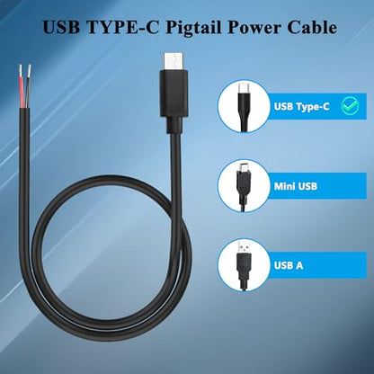 USB Type-C 2 Pin Bare Wire Cable,5V 3A 22AWG USB C Male Plug to 2 Pin Open End Pigtail Extension Power Cable for DIY Equipment Installed Replace Repair-0.5M/1.64FT (4PCS) - style: 0.5M/1.64FT-(4PCS)