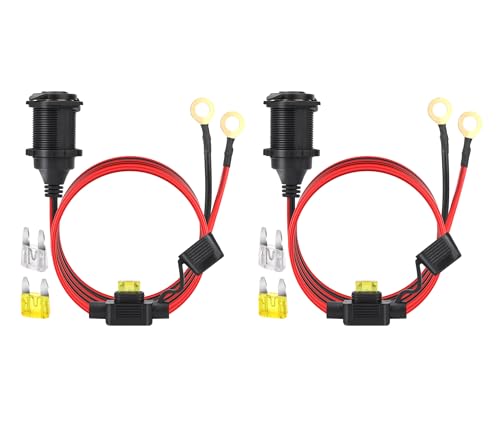 4FT 12V/24V Fixed Thread Cigarette Lighter Socket Extension Cable with Perforated Terminal Direct Battery Type car Cigarette Lighter Adapter 20A Heavy Duty Cable 2PCS - color: 4 FT 2pcs