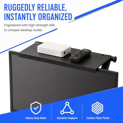 11.5 Inch Adjustable Screen Top Shelf Organizer for TV Computer Monitor Flat Screen, TV Mount Top Shelf Used to Place Soundbar Cable Box Speakers Apple TV Play-Station Camera Frames Remote - size: 11.5