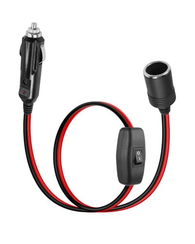 12V 24V Cigarette Lighter Male Plug to Socket Power Cable,16 AWG Heavy Duty 15A Car Cigarette Lighter Male to Female Outlet Extension Cord with On Off Switch for Cars,Boats, etc.(0.6M/2FT)